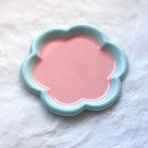 New Flower Ceramic Cat Plate Whisker Fatigue Relief Pet Dish Pink Blue 6 inch